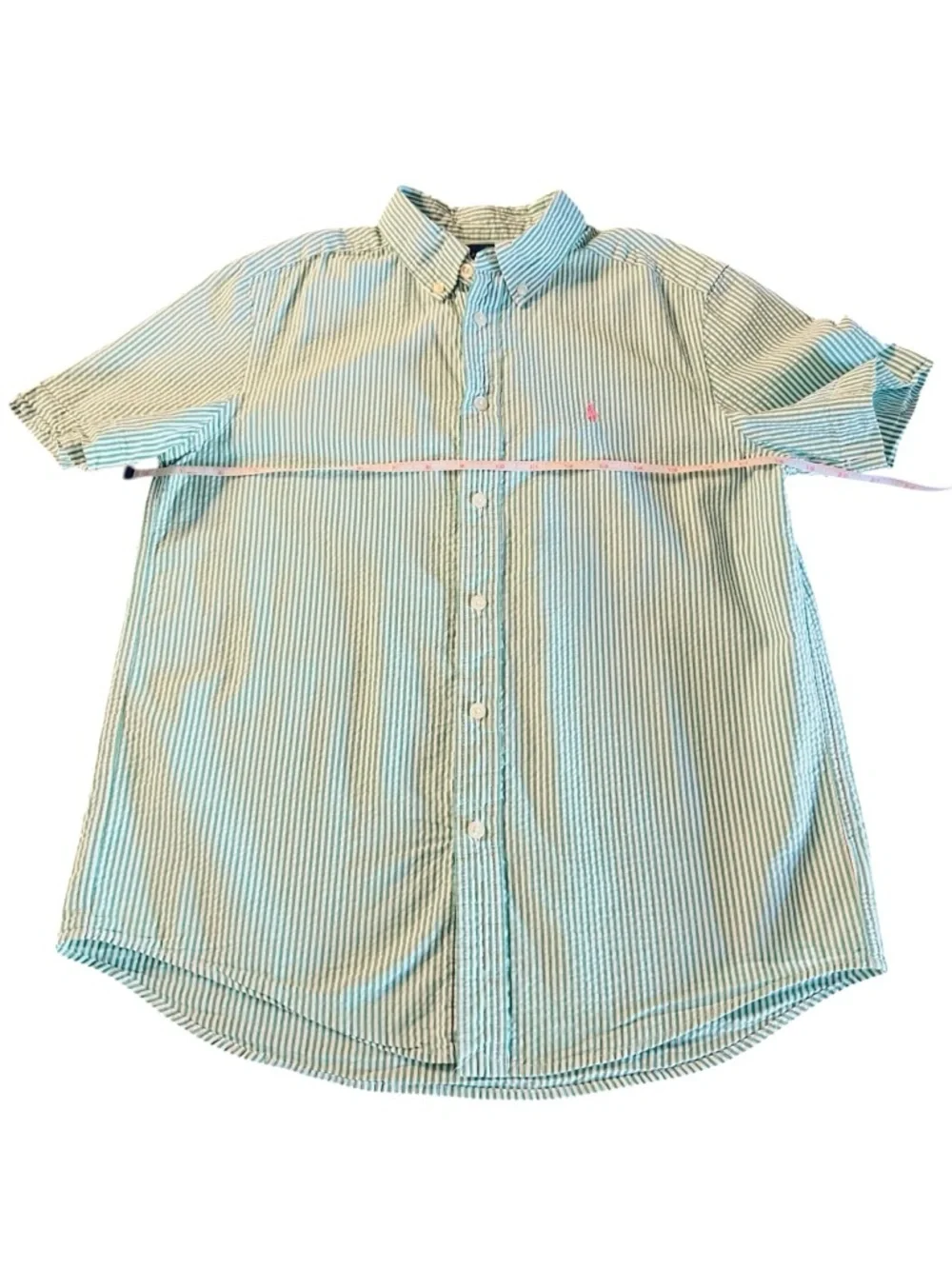Ralph Lauren Green & White Striped Short-Sleeve Button-Down Shirt Boys SZ 14-16